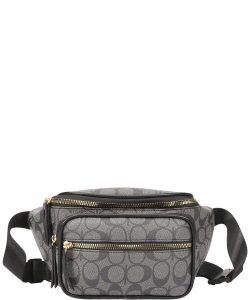 Oval Design Print Zipper Crossbody Bag MS008-1015 BLACK